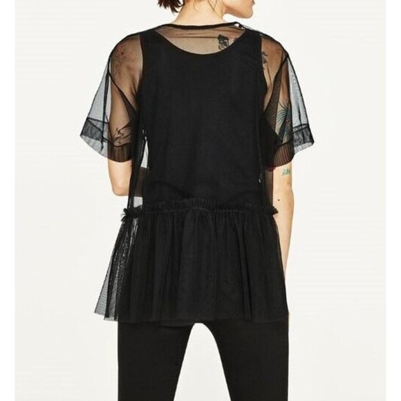 ZARA *Rare* Mesh Black Glitter Panther Sheer Tulle Top Size M Punk Rock Goth - Picture 3 of 4